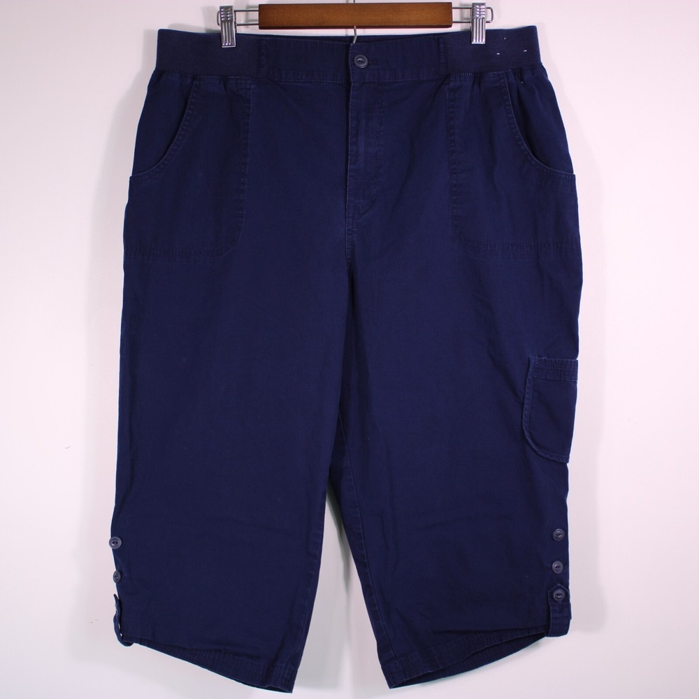 Liz & Me Capri Pants Womens 12 Navy Blue Casual Button Hem Crop Cargo 33x18